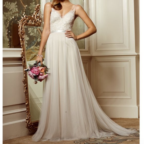 Ivory, a-line, sequins, illusion straps - Picture 3 of 3